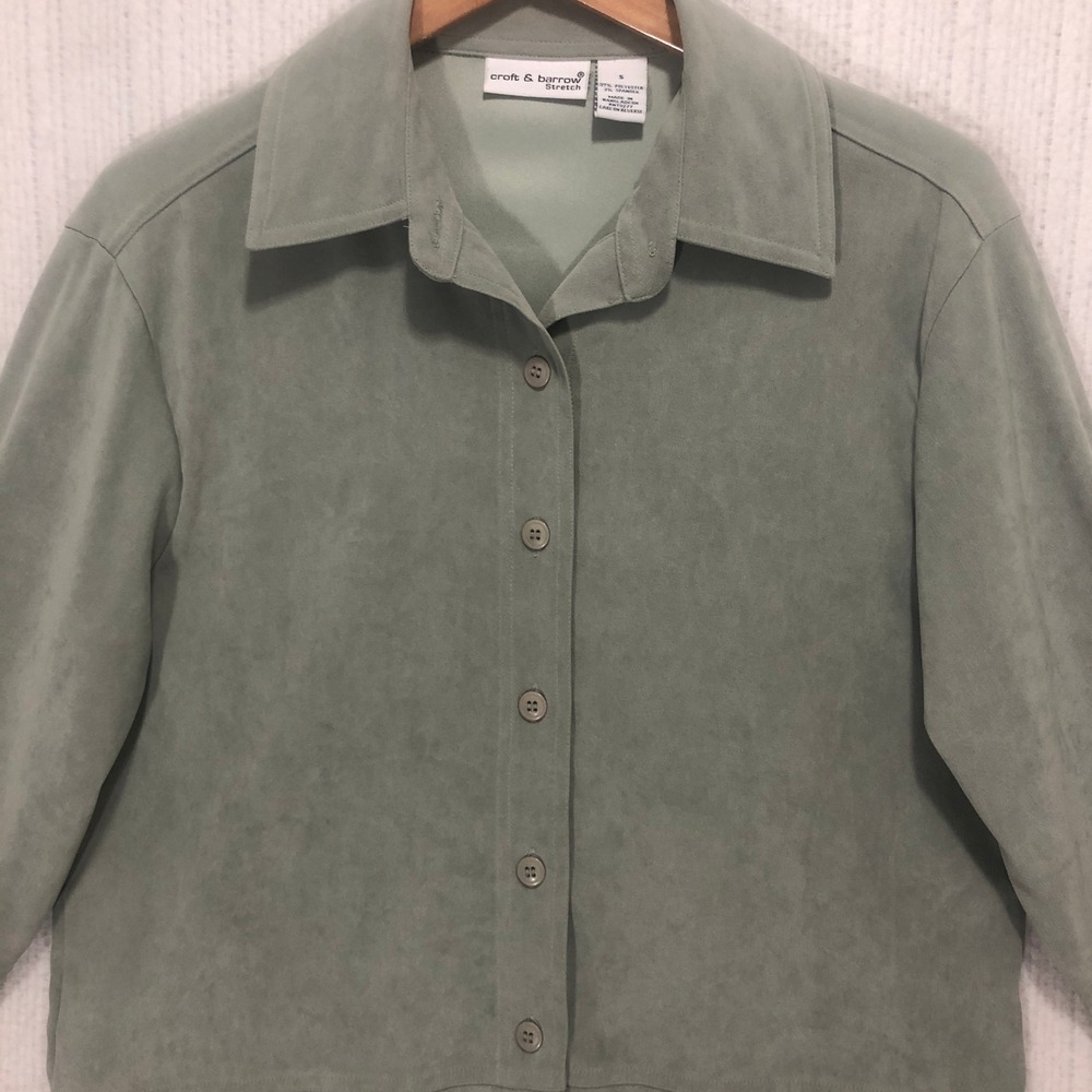 Croft & Barrow Stretch Faux Suede Button Down Shirt Sage‎ Green Womens Small
